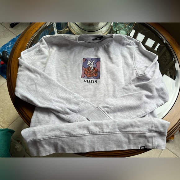 Vans Light Gray Sweatshirt with Graphic Rose Design size L - Picture 2 of 4